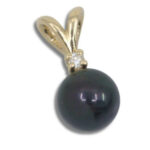 Freshwater Pearl Lab Created Diamond Accented Pendant - Black