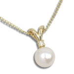 Freshwater Pearl Lab Created Diamond Accented Pendant - White with Chain