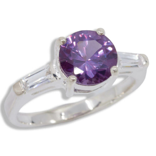 Sterling Lab Created Baguette Accented Ring - Alexandrite Lab Created Sapphire