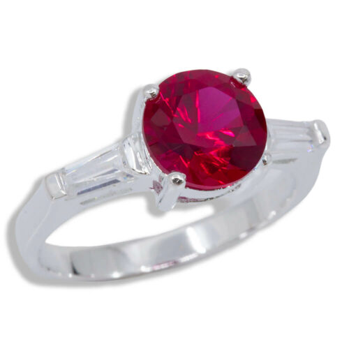 Sterling Lab Created Baguette Accented Ring - Lab Created Ruby