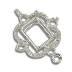Emerald Cut Accented Milgrain Pre-notched Double Dangle Mounting