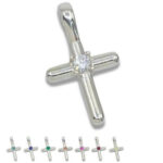 Smooth Cross Pendant with 3mm Lab Created Gemstone