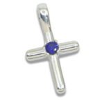 Smooth Cross Pendant with 3mm Lab Created Gemstone - Blue Sapphire