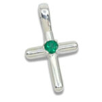 Smooth Cross Pendant with 3mm Lab Created Gemstone - Lab Emerald