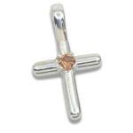 Smooth Cross Pendant with 3mm Lab Created Gemstone - Lab Padparadscha