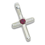Smooth Cross Pendant with 3mm Lab Created Gemstone - Lab Ruby