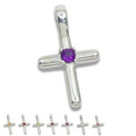 Smooth Cross Pendant with 3mm Natural Gemstone
