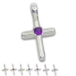Smooth Cross Pendant with 3mm Natural Gemstone