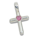 Smooth Cross Pendant with 3mm Natural Pink Tourmaline
