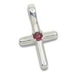 Smooth Cross Pendant with 3mm Natural Rhodolite Garnet