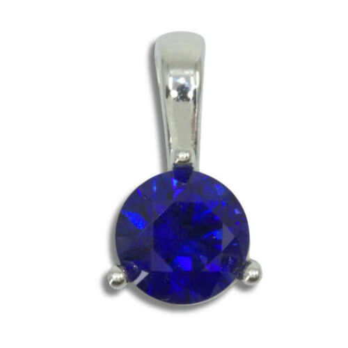 Lab Created Blue Sapphire Solitaire Round Pendant