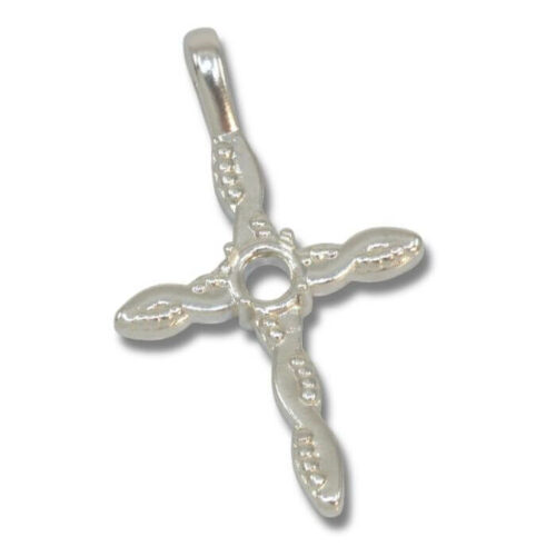 Round Cabochon Cross Twist Milgrain Pendant Mounting - Sterling Silver