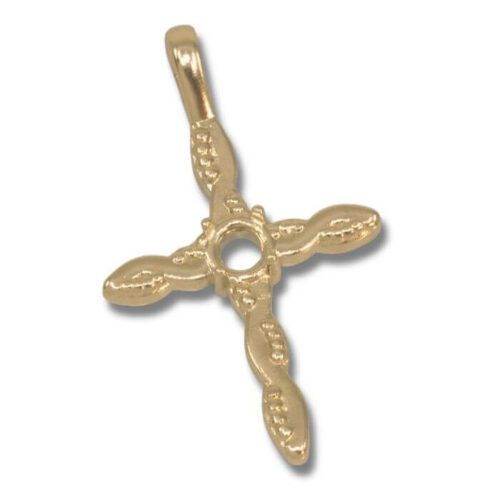 Round Cabochon Cross Twist Milgrain Pendant Mounting - Yellow Gold