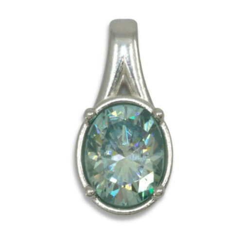 Oval Bezel Design with Prongs Pre-notched Pendant Mounting - Blue Moissanite