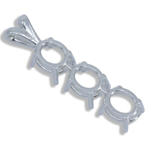 Oval Three Stone Pre-notched Pendant Mounting