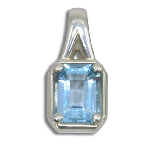 Sky Blue Topaz 8x6mm Emerald Cut Bezel Prong Pendant