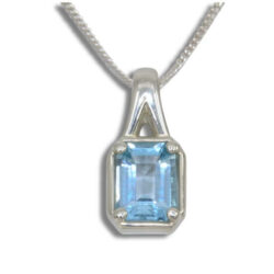 Sky Blue Topaz 8x6mm Emerald Cut Bezel Prong Pendant - Chain