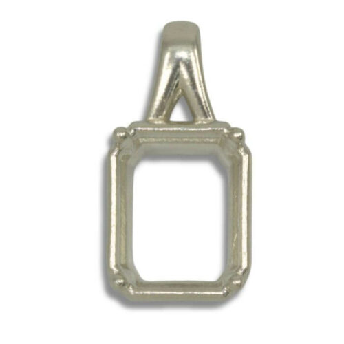 Emerald Cut Bezel Design with Prongs Pre-notched Pendant Mounting - White Gold
