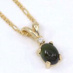Green Tourmaline Cabochon Accented 14kt Yellow Gold Pendant
