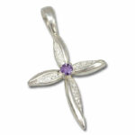 Petal Cross Lab Created Gemstone Cross Pendant