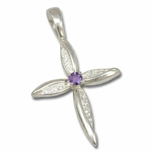 Petal Cross Lab Created Gemstone Cross Pendant