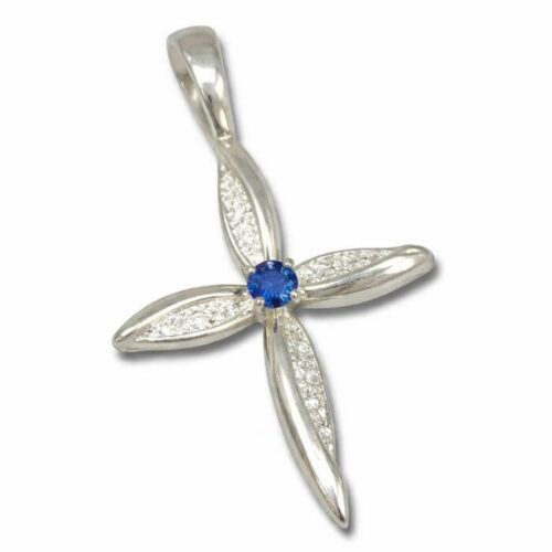 Petal Cross Lab Created Gemstone Cross Pendant