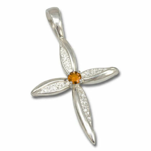 Petal Cross Lab Created Gemstone Cross Pendant