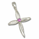 Petal Cross Lab Created Gemstone Cross Pendant