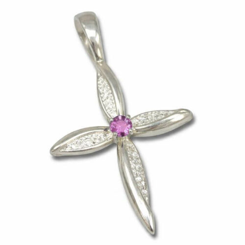 Petal Cross Lab Created Gemstone Cross Pendant