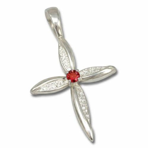 Petal Cross Lab Created Gemstone Cross Pendant