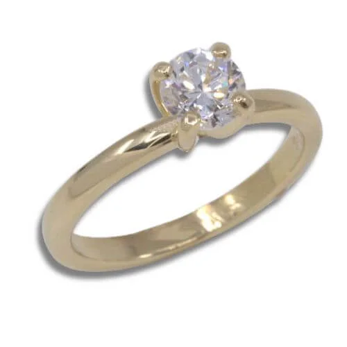 Classic Round Deep Vee Ring Mounting - Yellow Gold with Lab Diamond