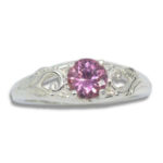 Natural Purple Pink Spinel 6mm Round Ornamental Floral Ring