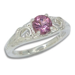 Natural Purple Pink Spinel 6mm Round Ornamental Floral Ring