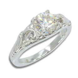 Sterling Silver Synthetic Moissanite 1ct Solitaire Floral Ring
