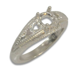 Vintage-Inspired Engraved Round Solitaire Pre-notched Ring Mounting