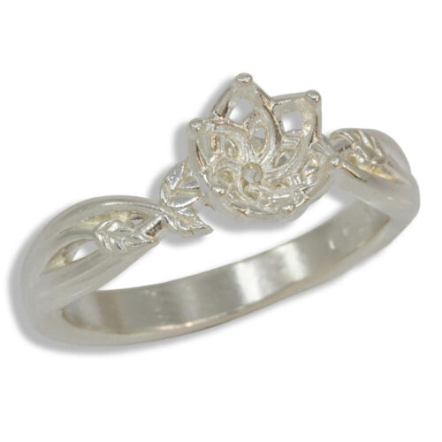 Round Leaf Solitaire Pre-Notched Ring Mounting