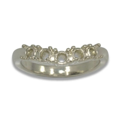 Five (5) Stone Round Curved Wedding Band Ring Mounting - 3mm - White Gold