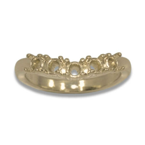 Five (5) Stone Round Curved Wedding Band Ring Mounting - 3mm - Yellow Gold