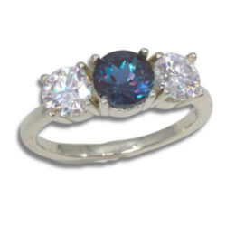 Three Stone Lab Alexandrite and Moissanite Ring