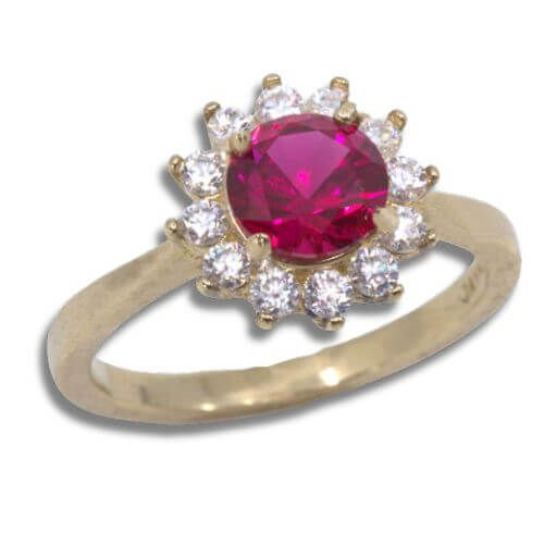 Lab Ruby 6.5mm Round Cluster Gold Ring