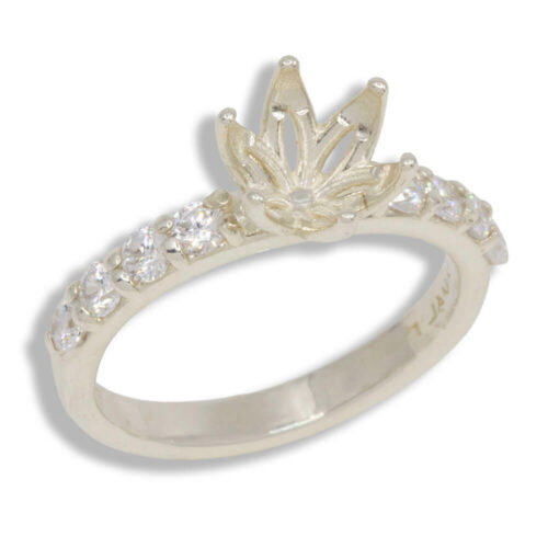 Round Tulip Accented Pre-notched Ring Mounting - Semi Mount