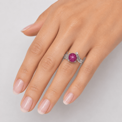 Lab Created Star Sapphire 8mm Round Cabochon Sculpted ByPass Ring