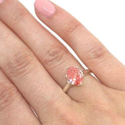 Lab Created Diamond Fancy Vivid Pink 2.09ct VS1 Oval Tulip Solitaire Ring