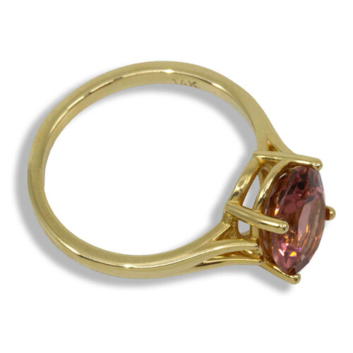 Rose Pink Tourmaline Solitaire 2.54ct Oval Gold Ring