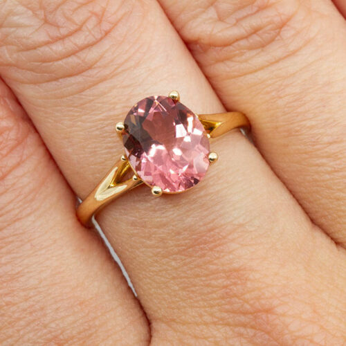 Rose Pink Tourmaline Solitaire 2.54ct Oval Gold Ring