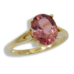 Rose Pink Tourmaline Solitaire 2.54ct Oval Gold Ring