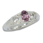 Natural Purple Pink Spinel 6x4mm Oval Ornamental Floral Ring