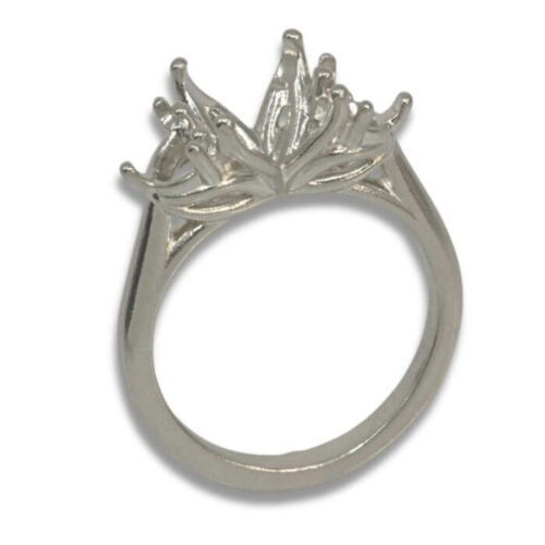 Floral Oval w/ Half Moon Accents Three Stone Pre-notched Ring Mounting