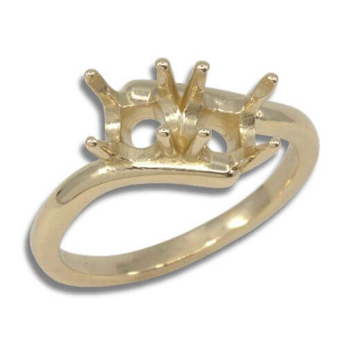 Two Stone Bypass Round Pre-notched Ring Mounting - Yellow Gold