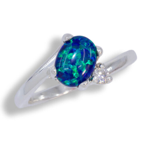 Lab Created Opal Accented Bypass Ring - Blue Opal